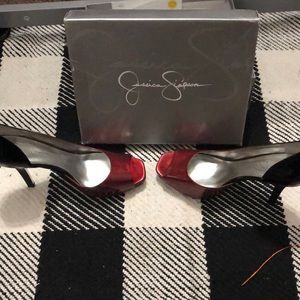 Red and black Jessica Simpson high heel shoe